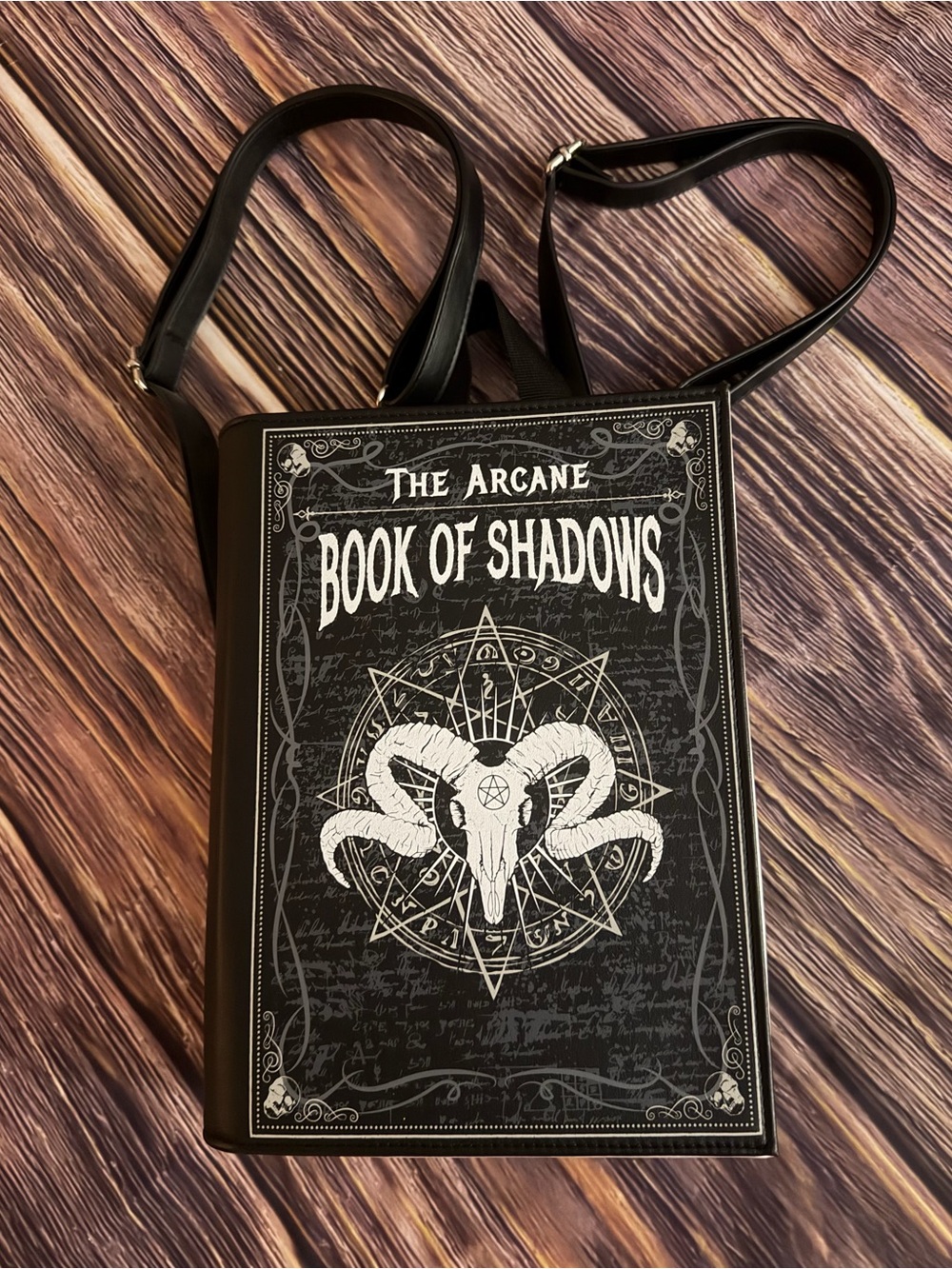 Spencer's Black and Silver The Arcane Book of Shadows Gothic Backpack Purse